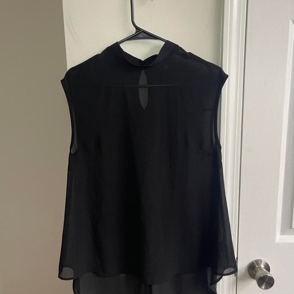 Monteau Chiffon Blouse Womens Size M Black High Neck Keyhole Sleeveless